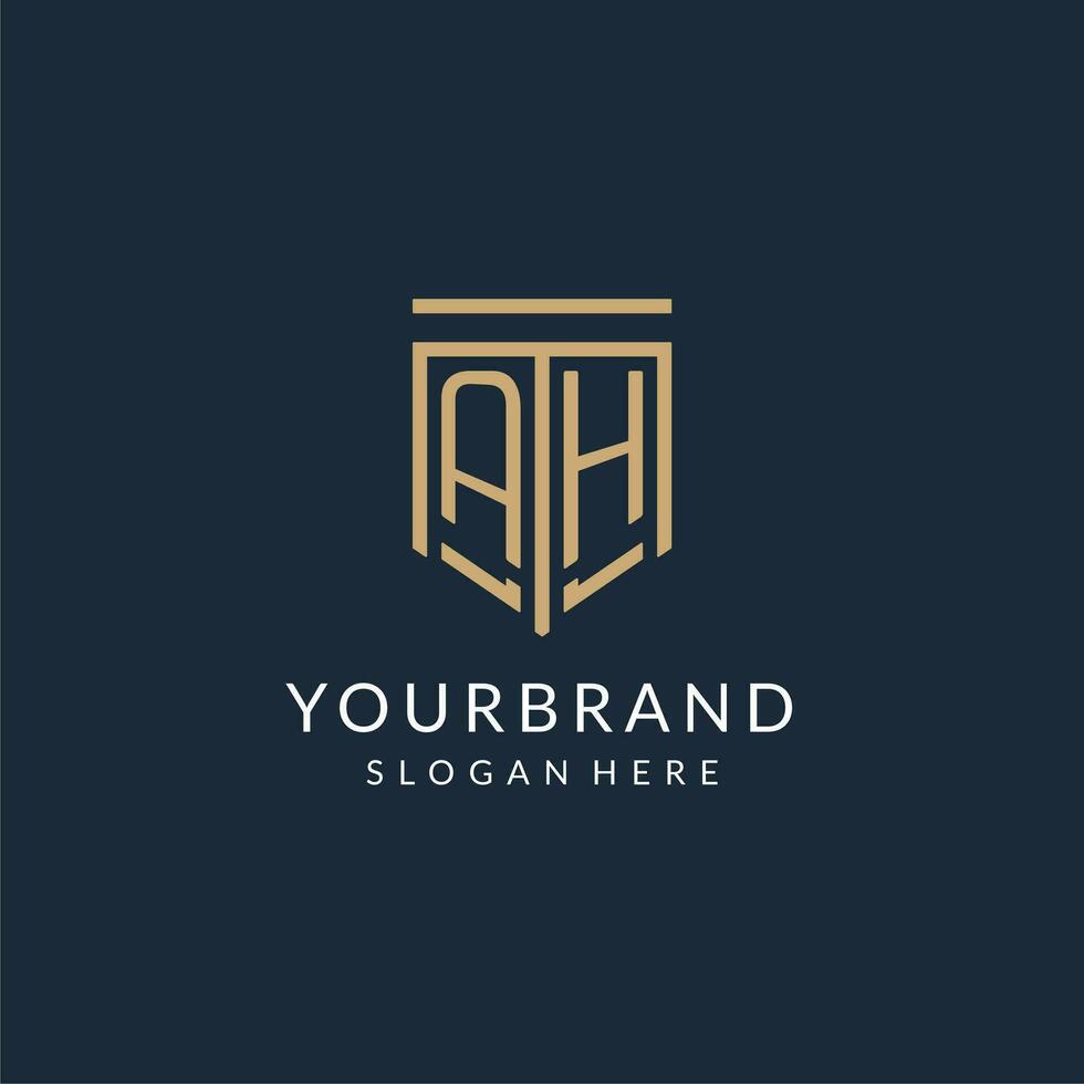 Initial AH shield logo monoline style, modern and luxury monogram logo design vector