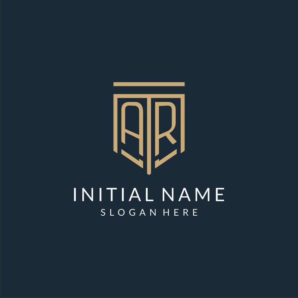 Initial AR shield logo monoline style, modern and luxury monogram logo design vector
