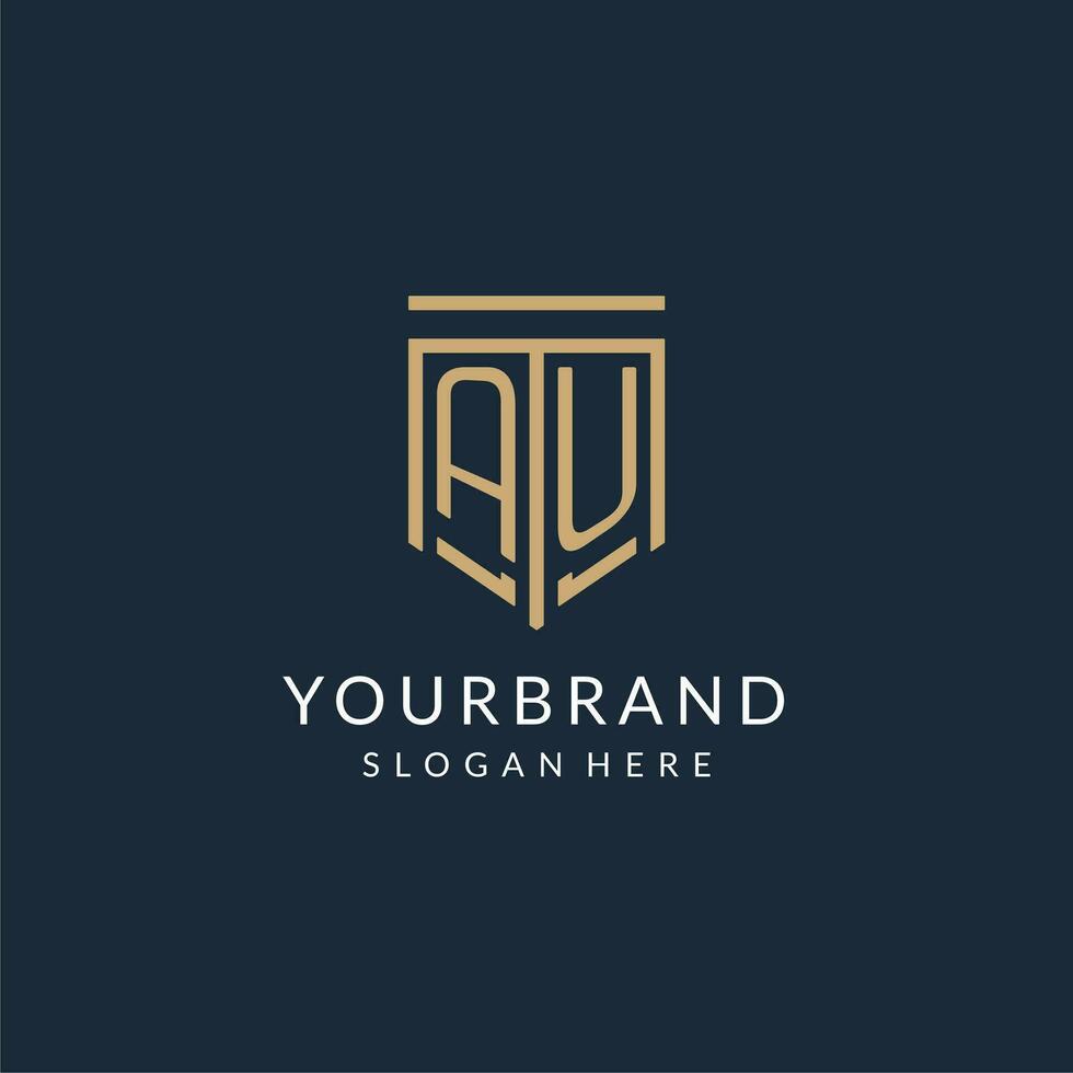 Initial AU shield logo monoline style, modern and luxury monogram logo design vector