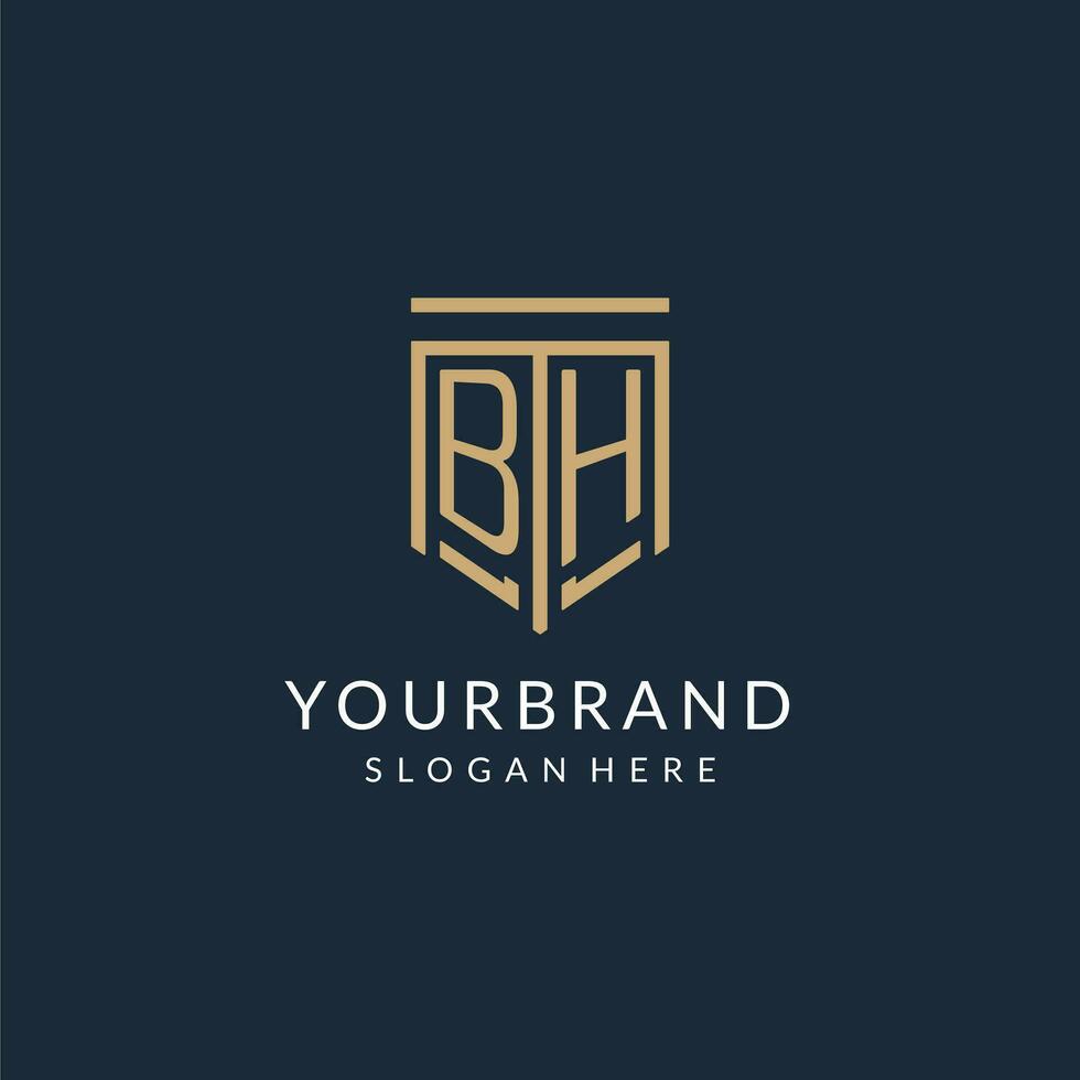 Initial BH shield logo monoline style, modern and luxury monogram logo design vector