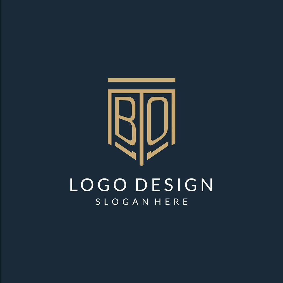 Initial BO shield logo monoline style, modern and luxury monogram logo design vector