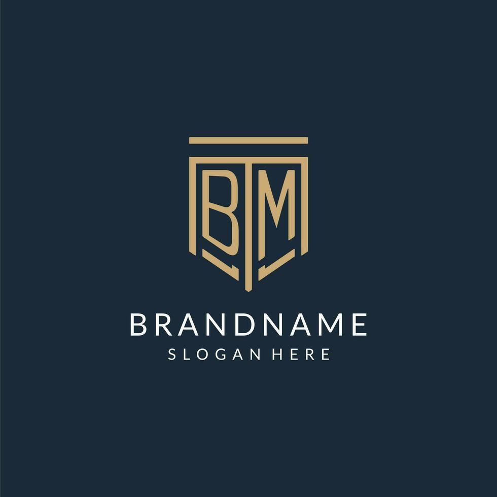 Initial BM shield logo monoline style, modern and luxury monogram logo design vector