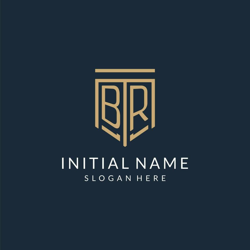 Initial BR shield logo monoline style, modern and luxury monogram logo design vector