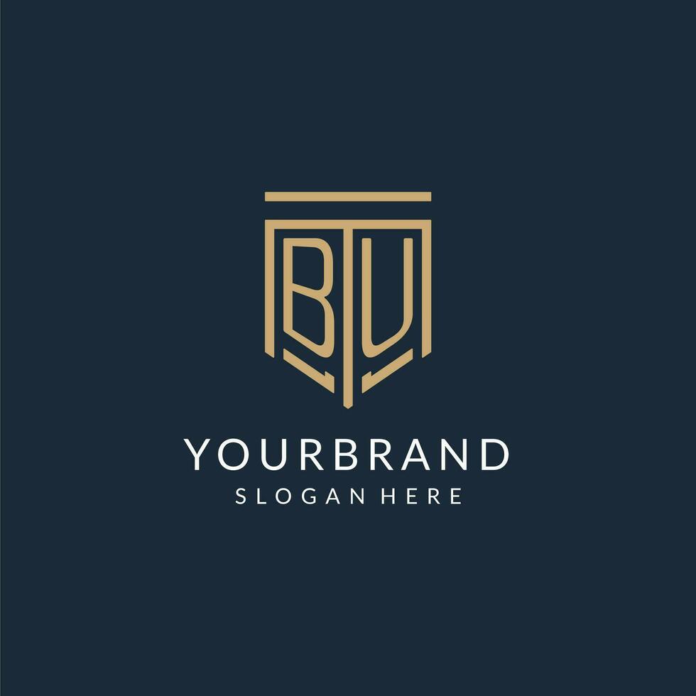 Initial BU shield logo monoline style, modern and luxury monogram logo design vector