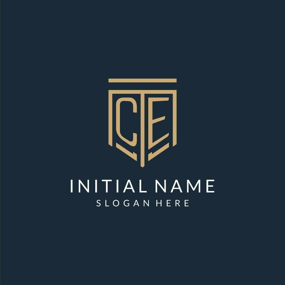 Initial CE shield logo monoline style, modern and luxury monogram logo design vector