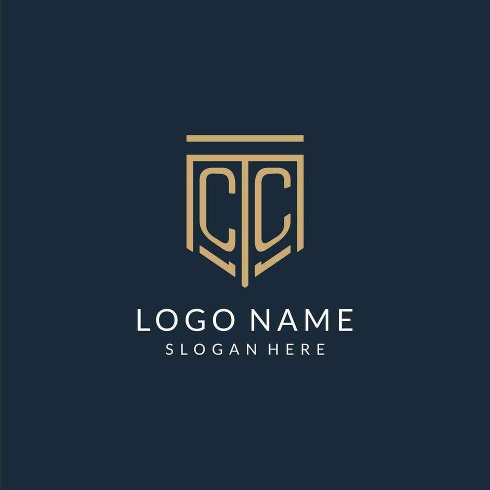 Initial CC shield logo monoline style, modern and luxury monogram logo design vector