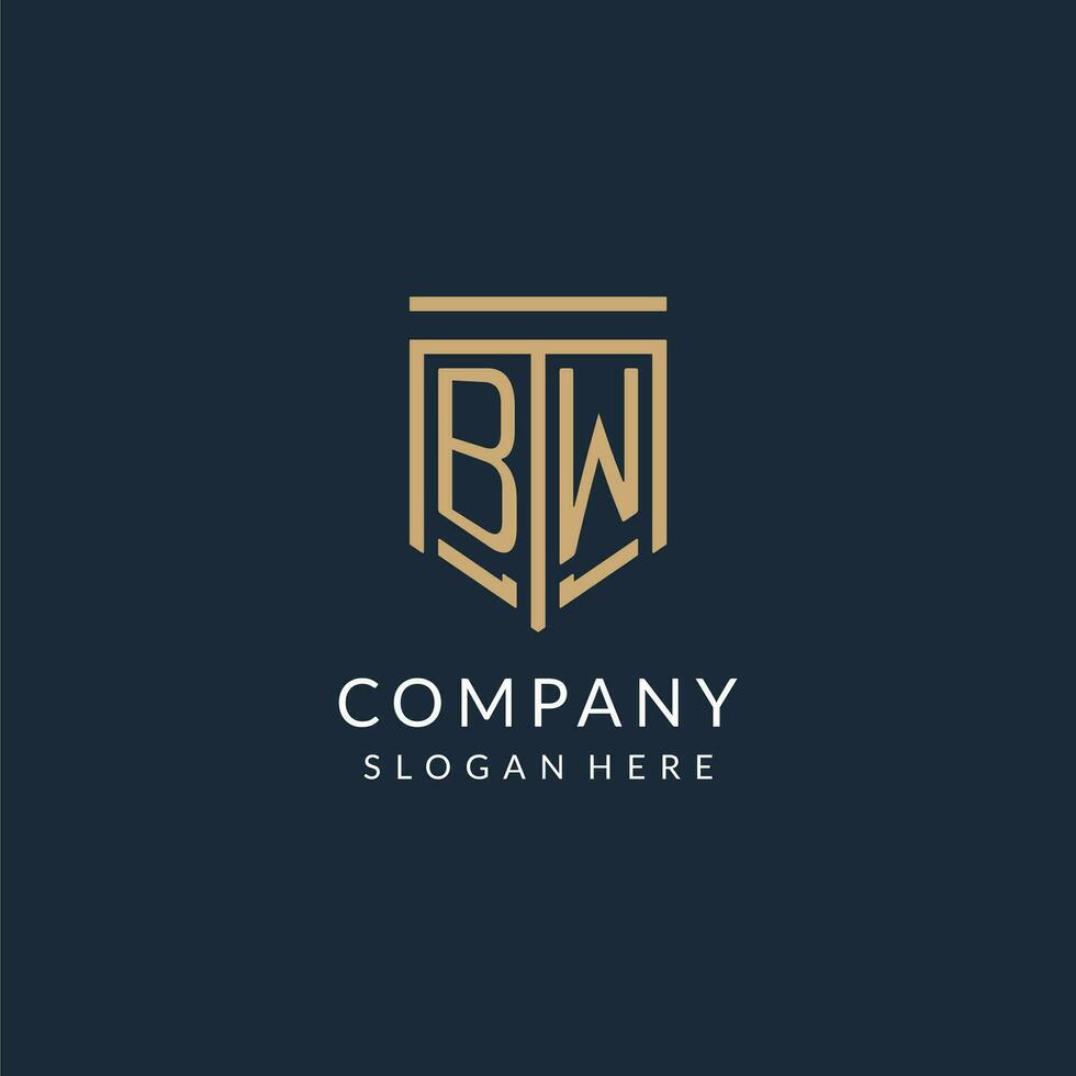 Initial BW shield logo monoline style, modern and luxury monogram logo design vector