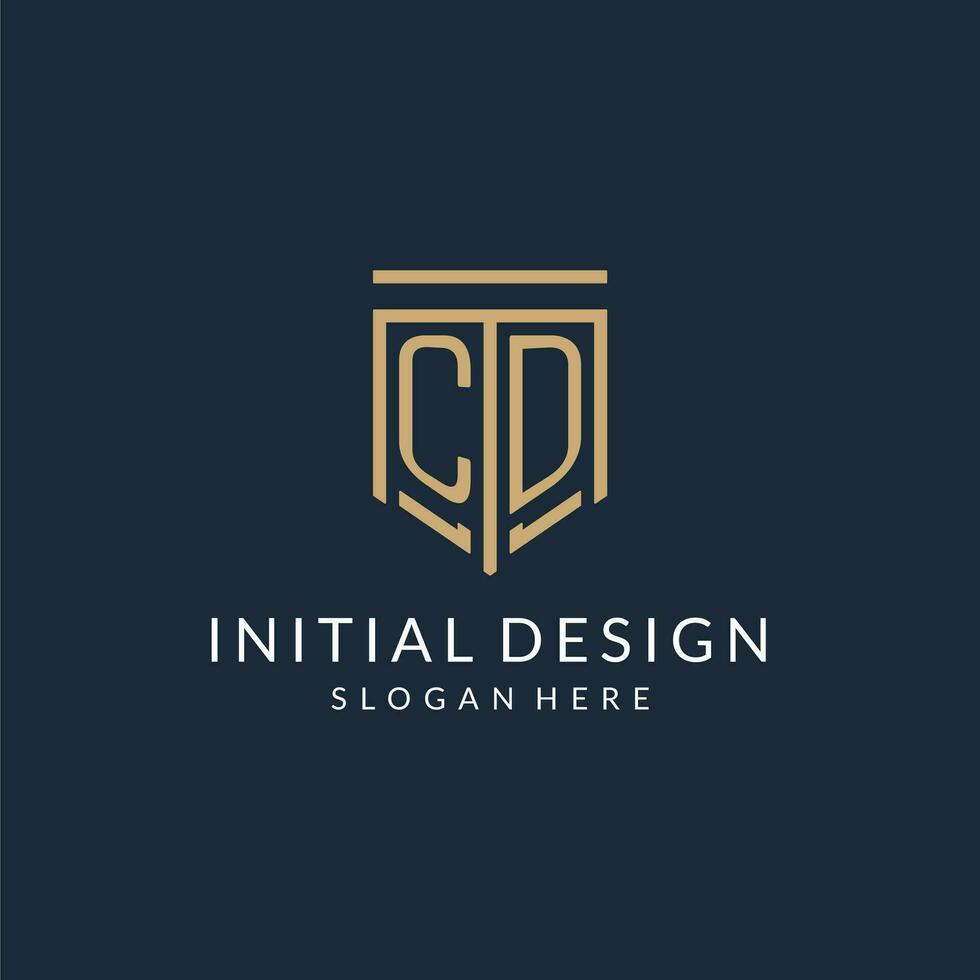 Initial CD shield logo monoline style, modern and luxury monogram logo design vector