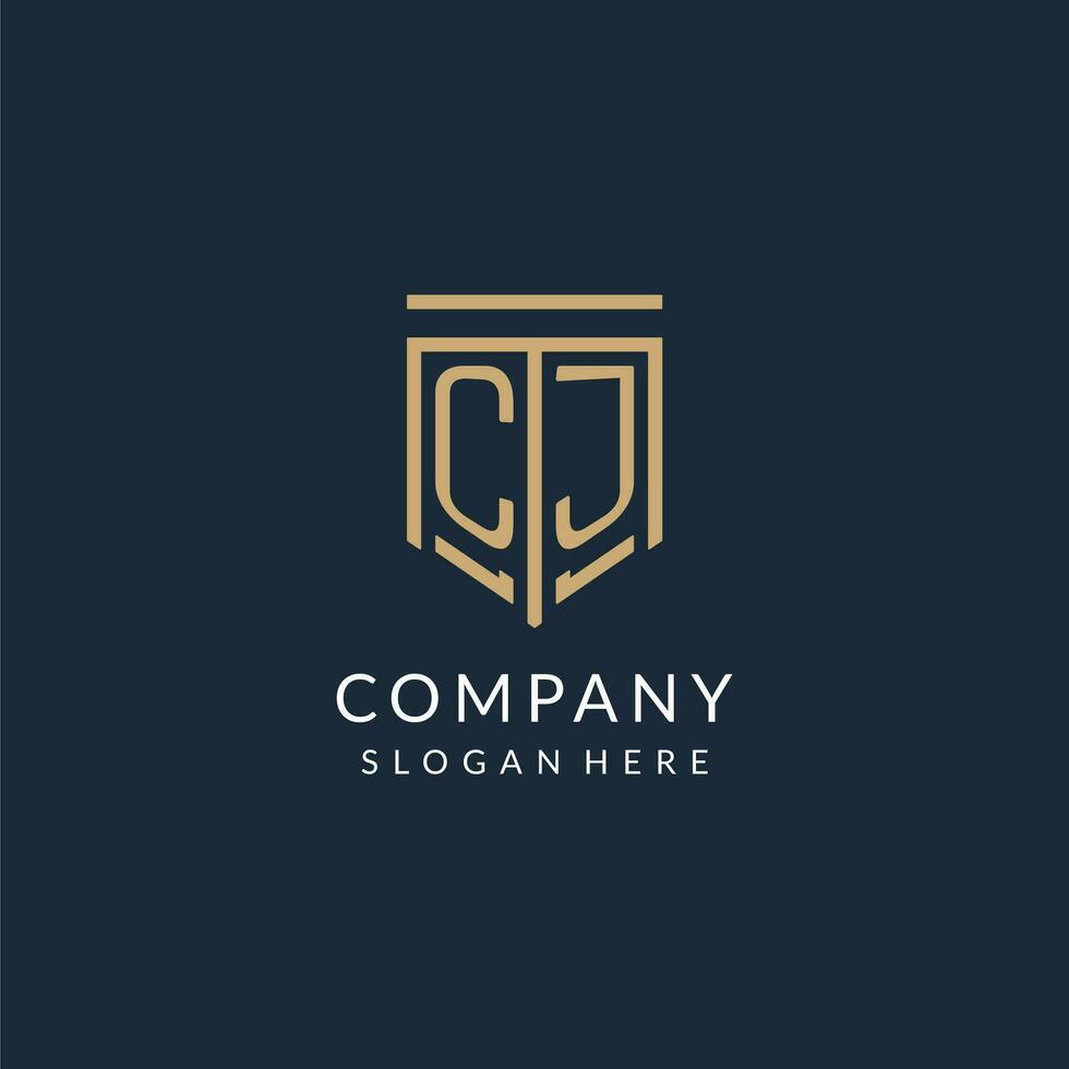 Initial CJ shield logo monoline style, modern and luxury monogram logo design vector