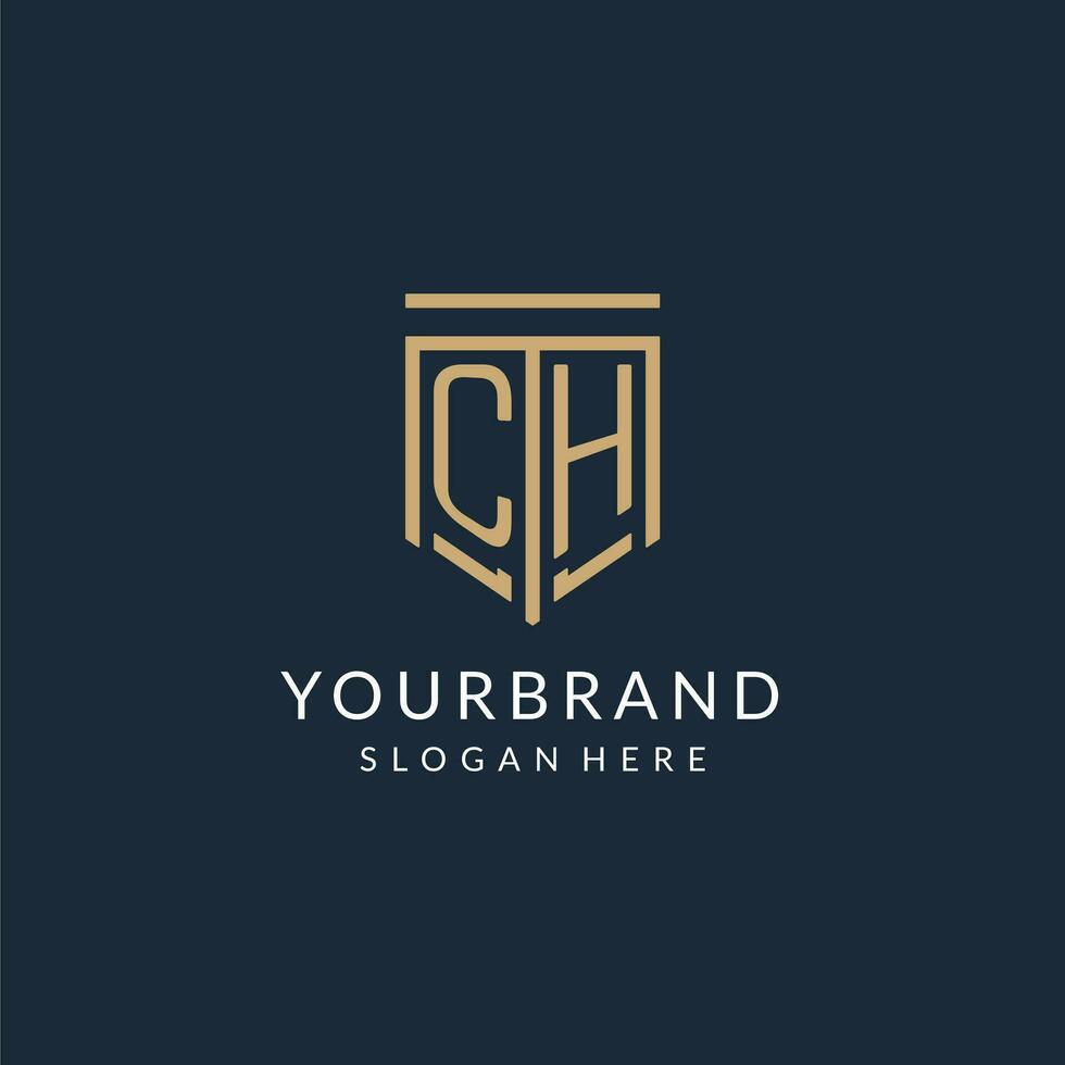 Initial CH shield logo monoline style, modern and luxury monogram logo design vector