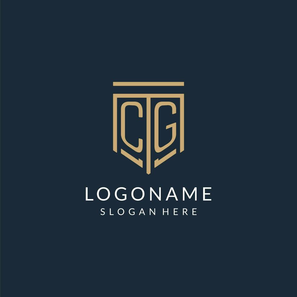 Initial CG shield logo monoline style, modern and luxury monogram logo design vector