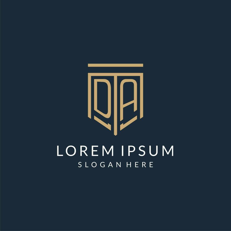 Initial DA shield logo monoline style, modern and luxury monogram logo design vector