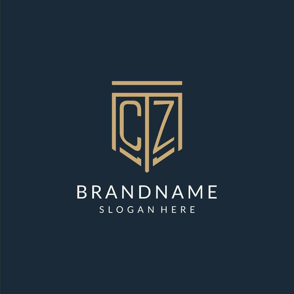 Initial CZ shield logo monoline style, modern and luxury monogram logo design vector