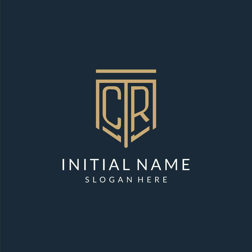 Initial CR shield logo monoline style, modern and luxury monogram logo design vector