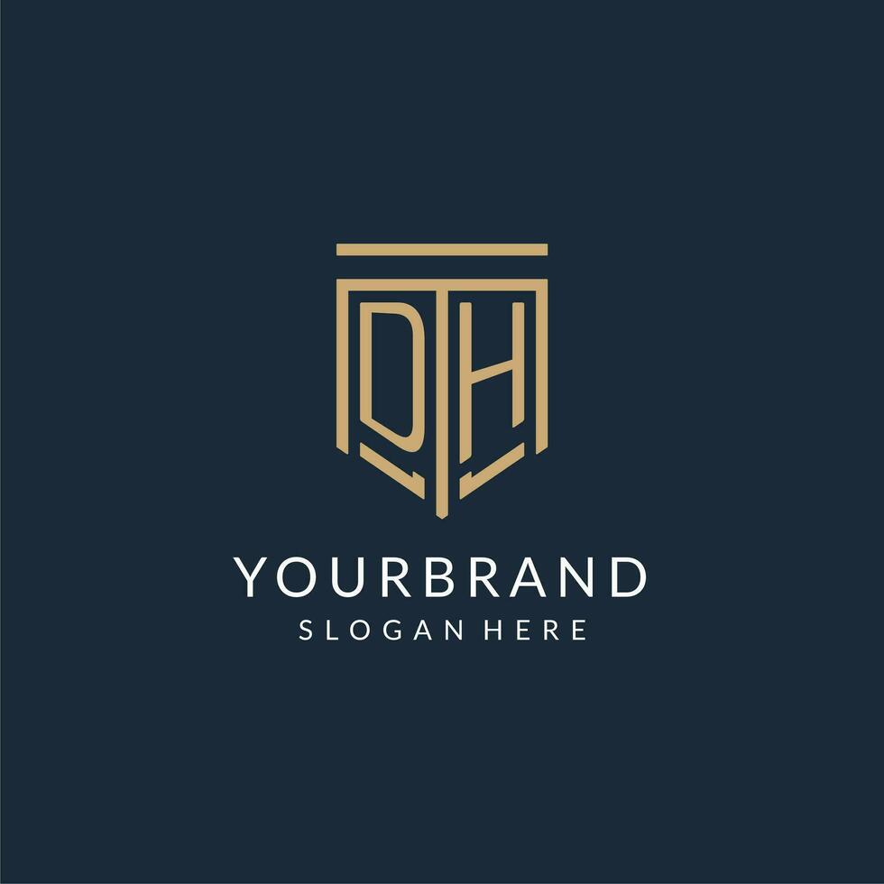 Initial DH shield logo monoline style, modern and luxury monogram logo design vector