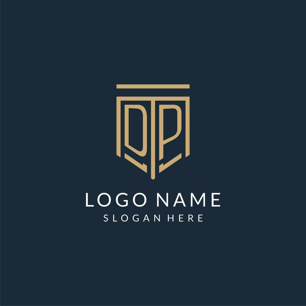 Initial DP shield logo monoline style, modern and luxury monogram logo design vector