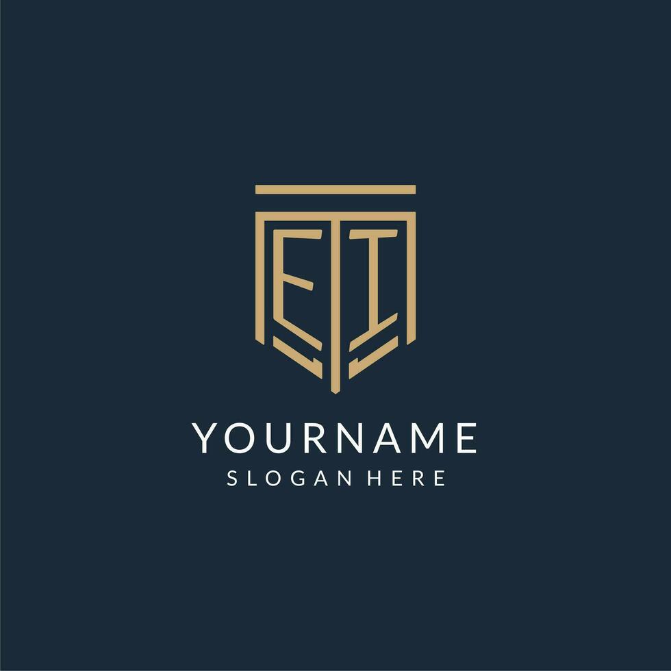 Initial EI shield logo monoline style, modern and luxury monogram logo design vector