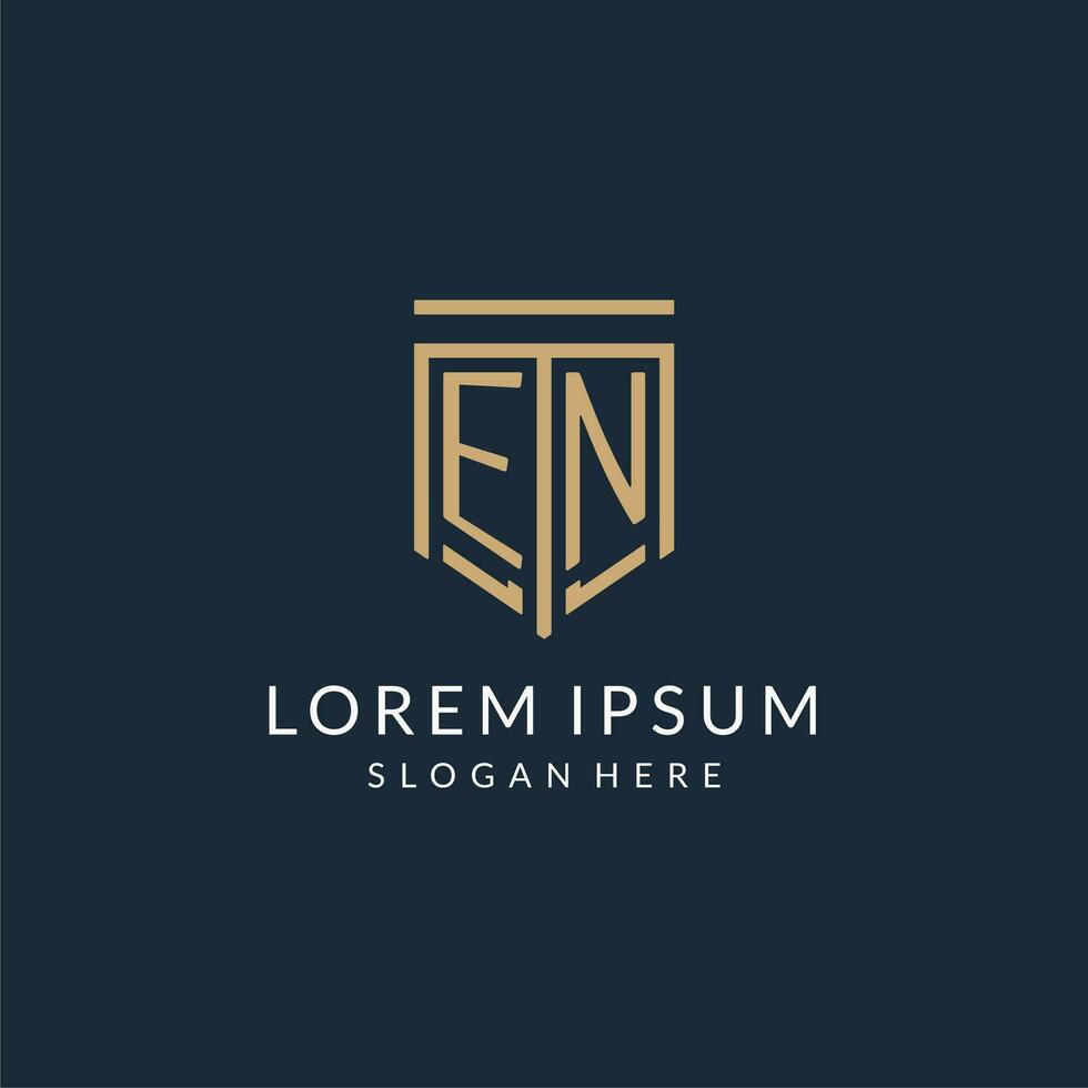 Initial EN shield logo monoline style, modern and luxury monogram logo design vector