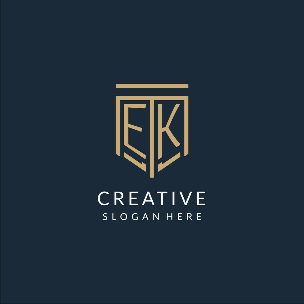 Initial EK shield logo monoline style, modern and luxury monogram logo design vector