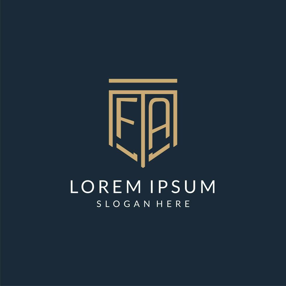 Initial FA shield logo monoline style, modern and luxury monogram logo design vector