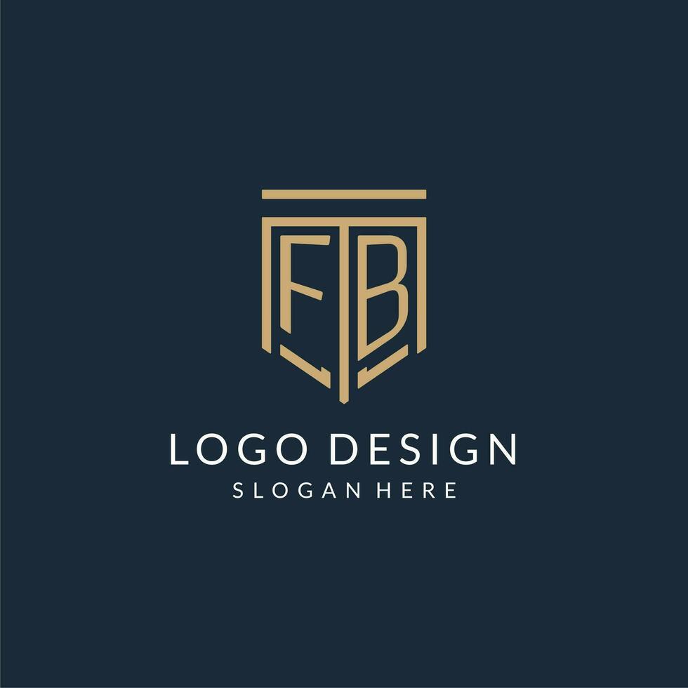 Initial FB shield logo monoline style, modern and luxury monogram logo design vector