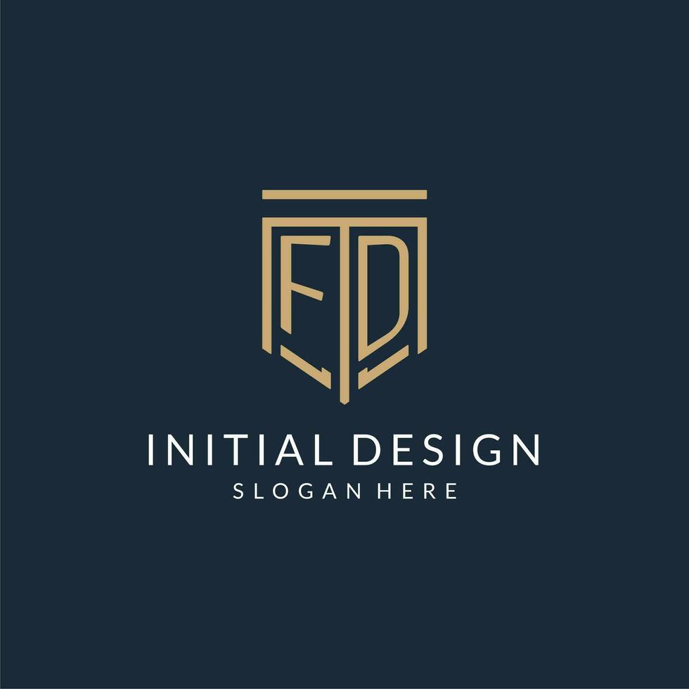 Initial FD shield logo monoline style, modern and luxury monogram logo design vector