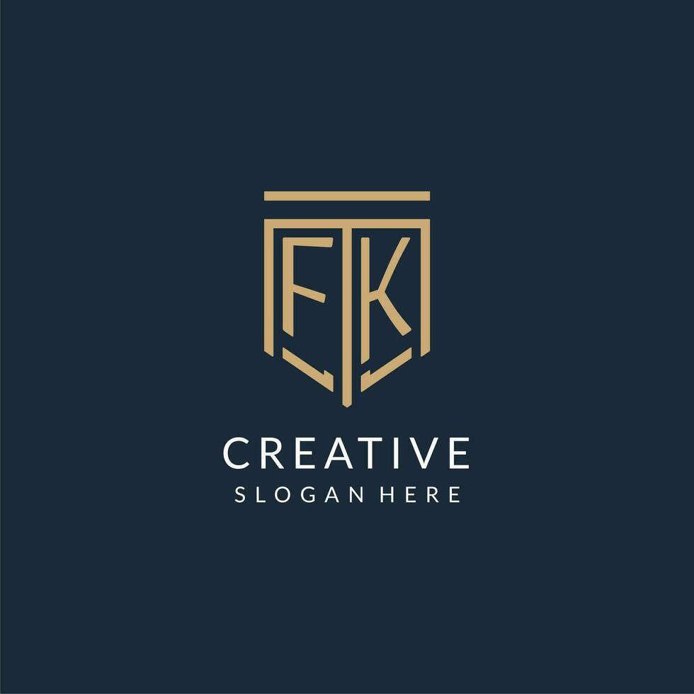Initial FK shield logo monoline style, modern and luxury monogram logo design vector
