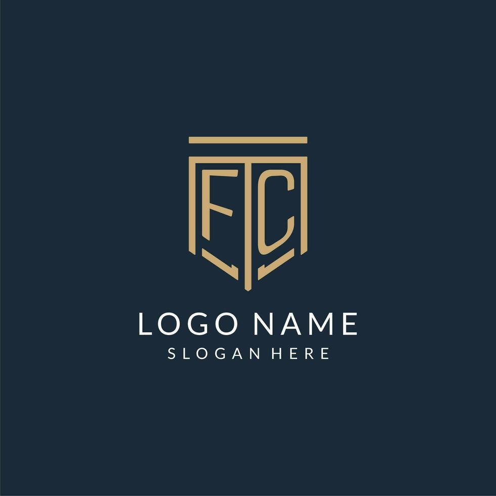 Initial FC shield logo monoline style, modern and luxury monogram logo design vector