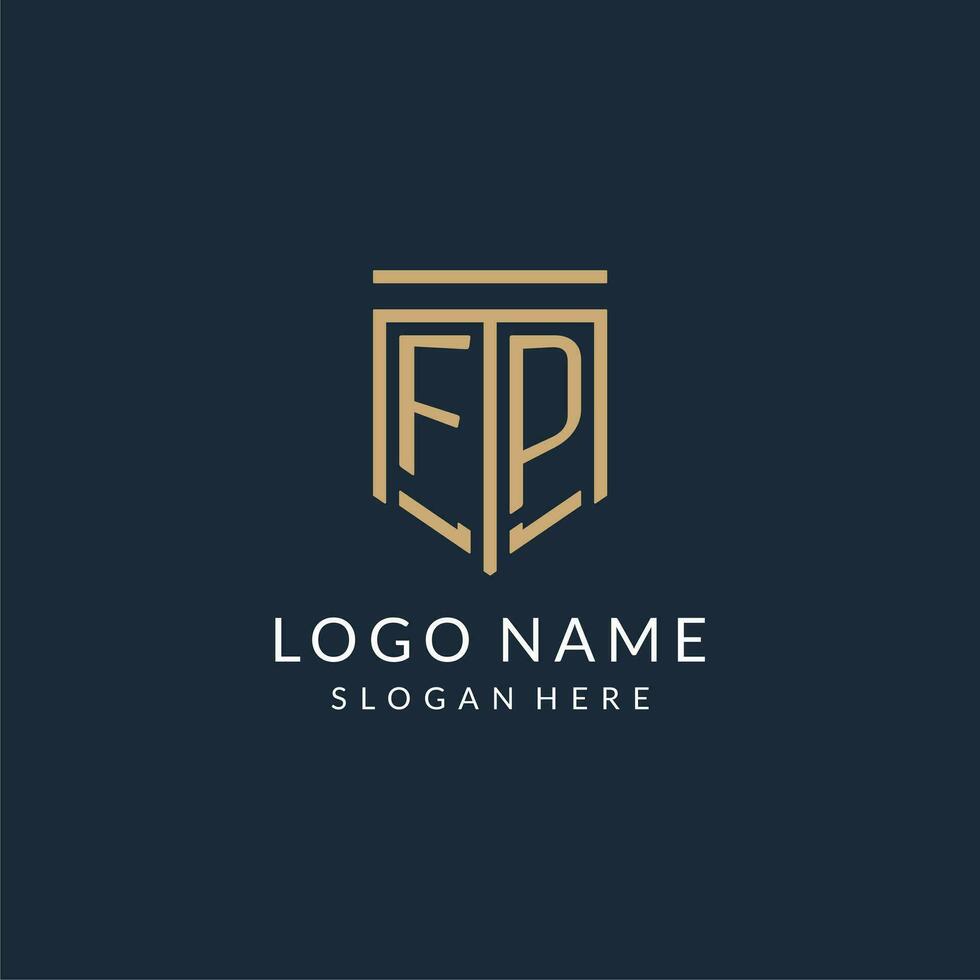 Initial FP shield logo monoline style, modern and luxury monogram logo design vector