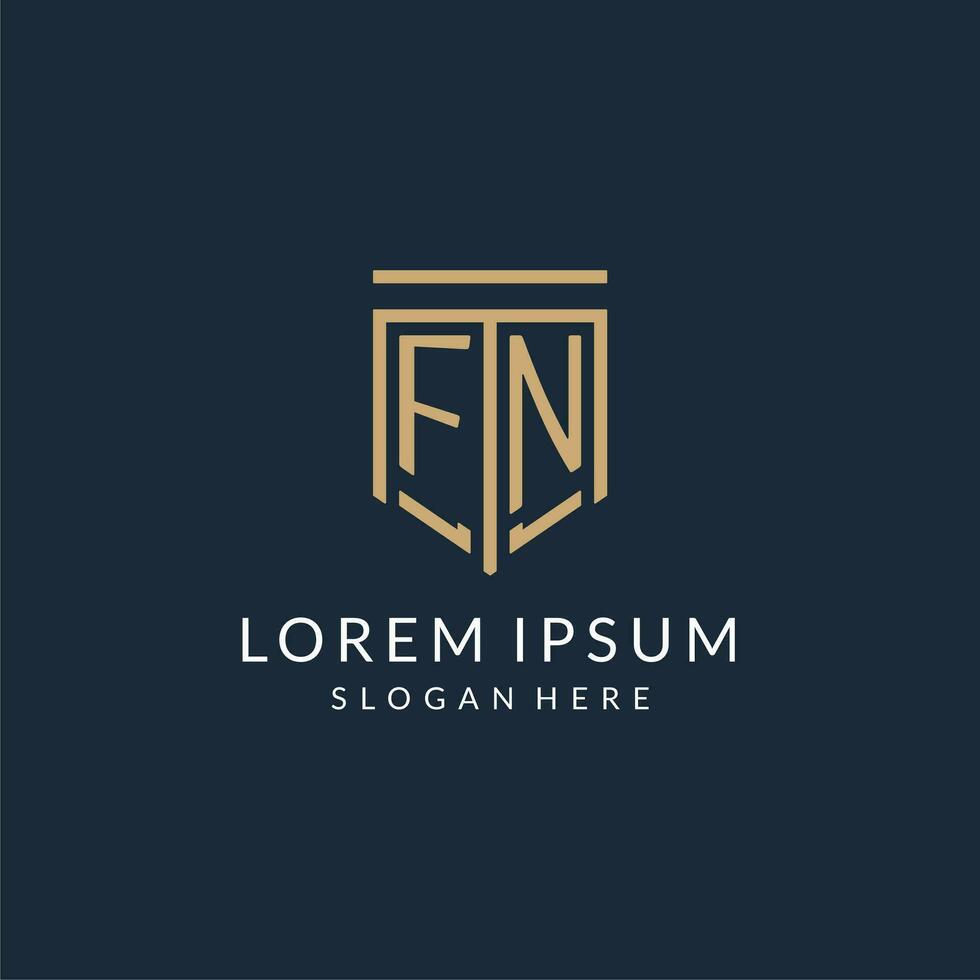 Initial FN shield logo monoline style, modern and luxury monogram logo design vector
