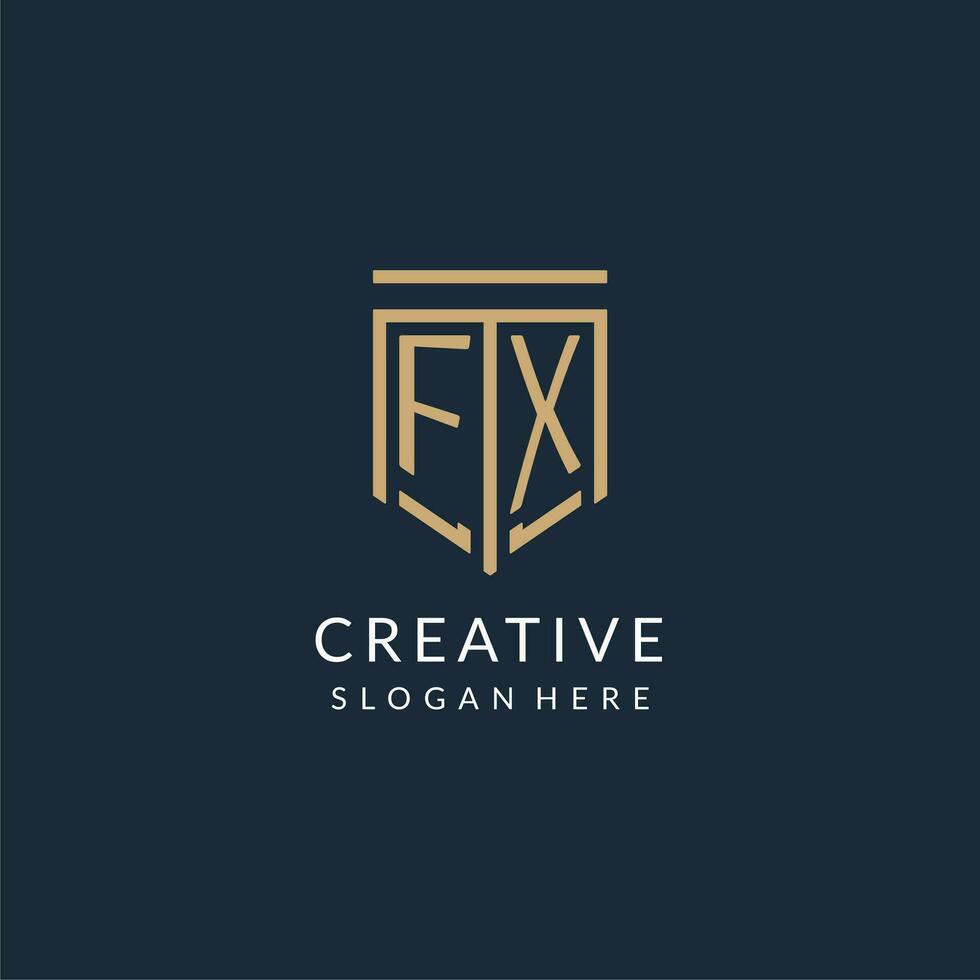 Initial FX shield logo monoline style, modern and luxury monogram logo design vector
