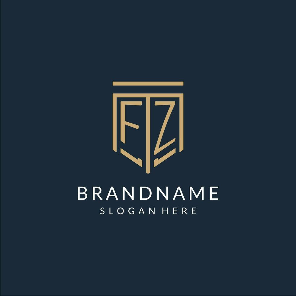 Initial FZ shield logo monoline style, modern and luxury monogram logo design vector