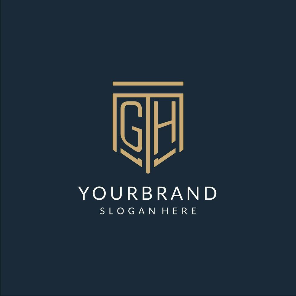 Initial GH shield logo monoline style, modern and luxury monogram logo design vector