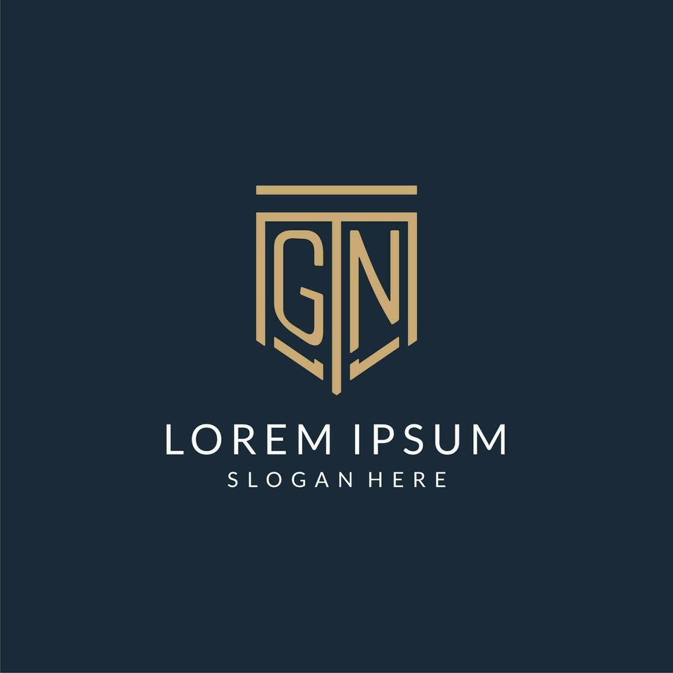 Initial GN shield logo monoline style, modern and luxury monogram logo design vector