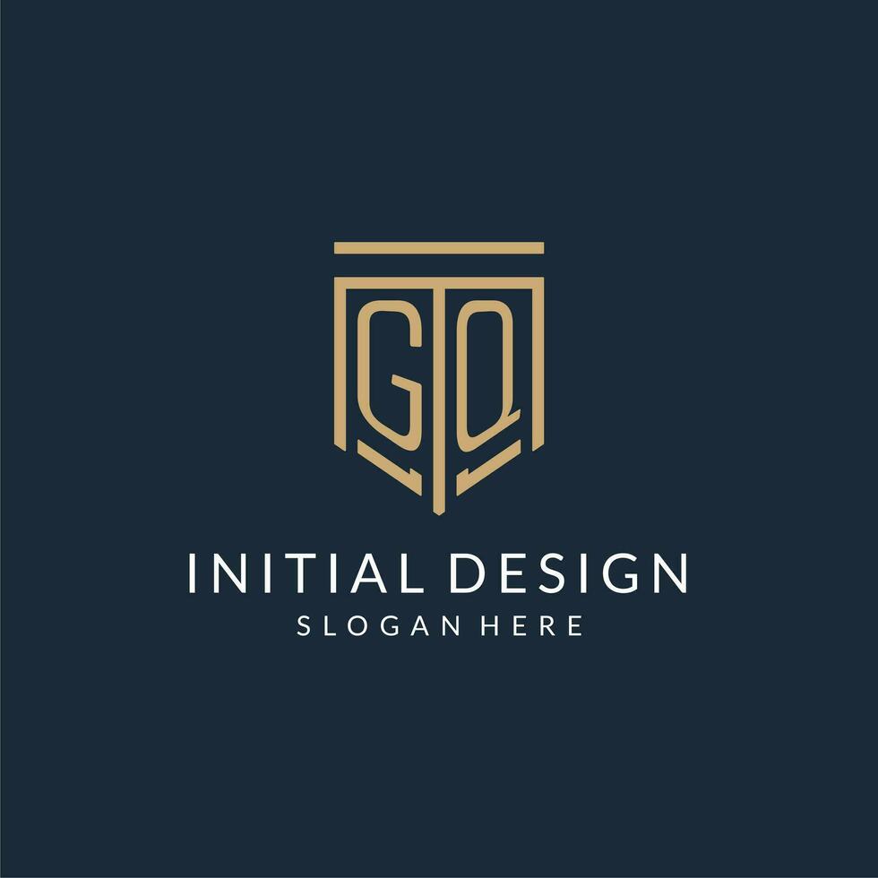 Initial GQ shield logo monoline style, modern and luxury monogram logo design vector