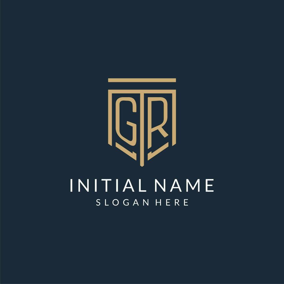 Initial GR shield logo monoline style, modern and luxury monogram logo design vector