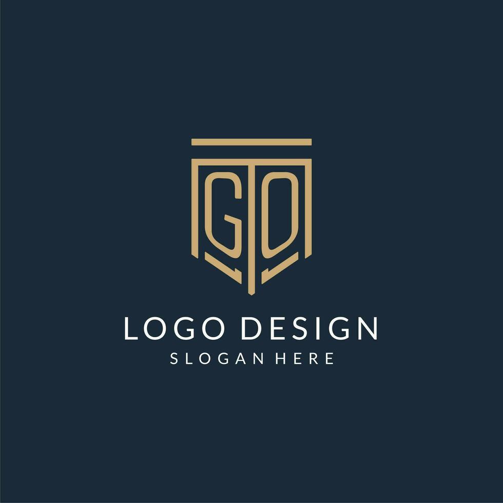 Initial GO shield logo monoline style, modern and luxury monogram logo design vector