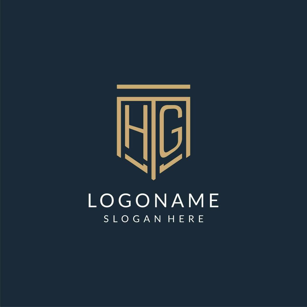 Initial HG shield logo monoline style, modern and luxury monogram logo design vector