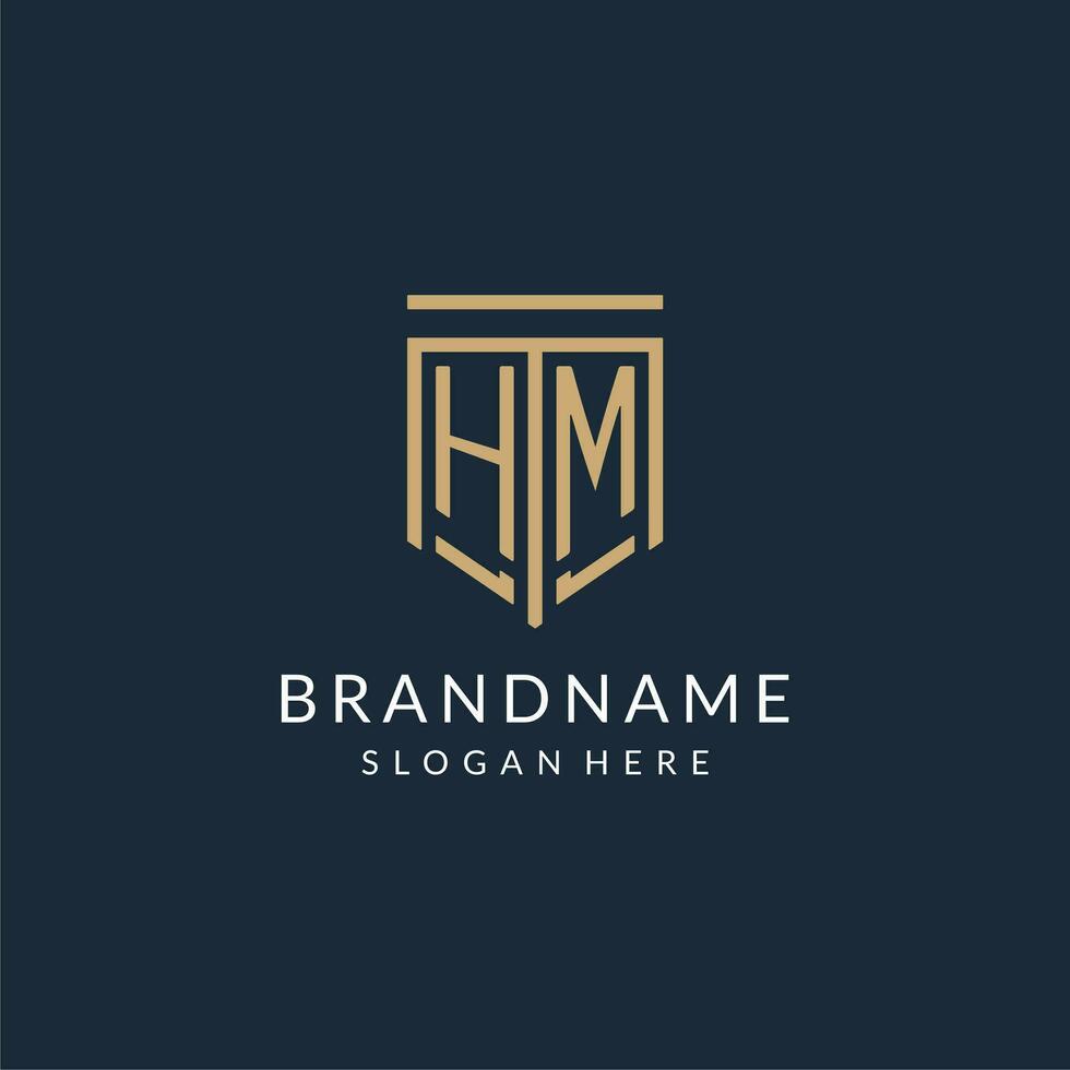 Initial HM shield logo monoline style, modern and luxury monogram logo design vector