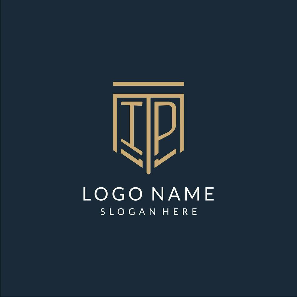 Initial IP shield logo monoline style, modern and luxury monogram logo design vector
