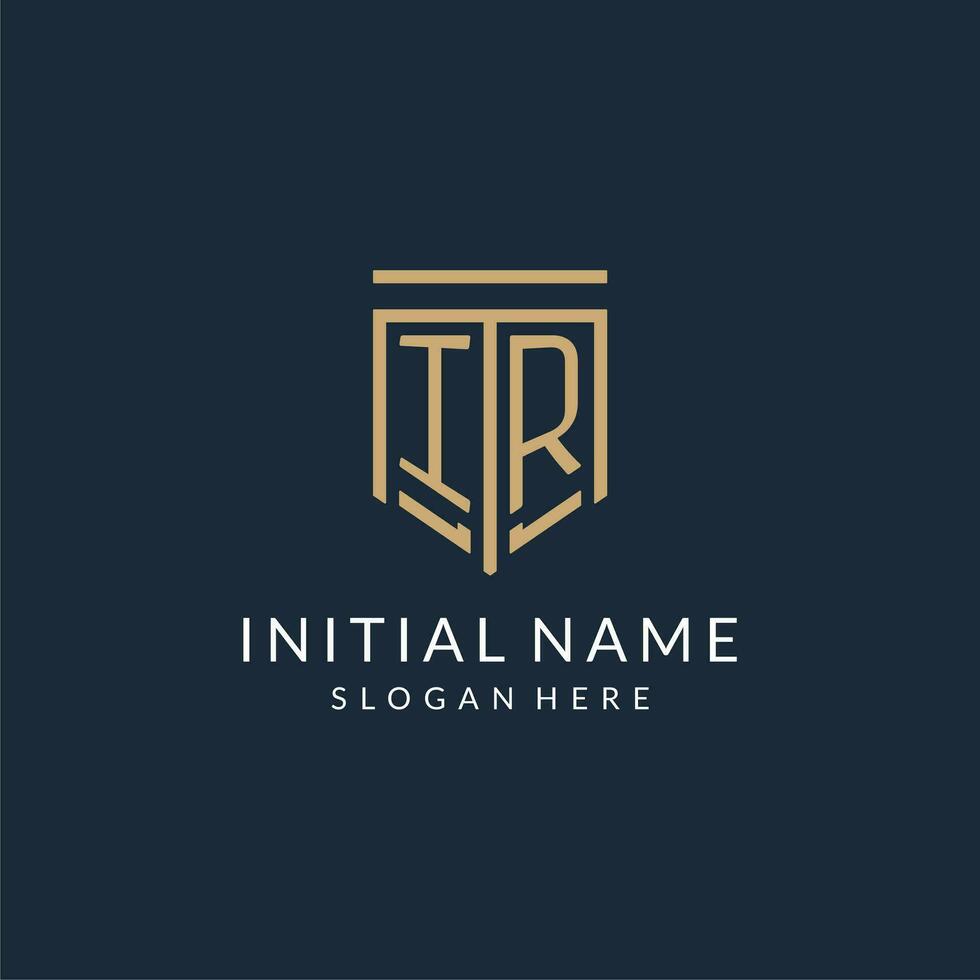 Initial IR shield logo monoline style, modern and luxury monogram logo design vector