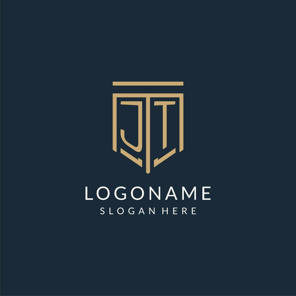Initial JT shield logo monoline style, modern and luxury monogram logo design vector