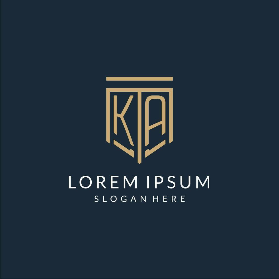 Initial KA shield logo monoline style, modern and luxury monogram logo design vector