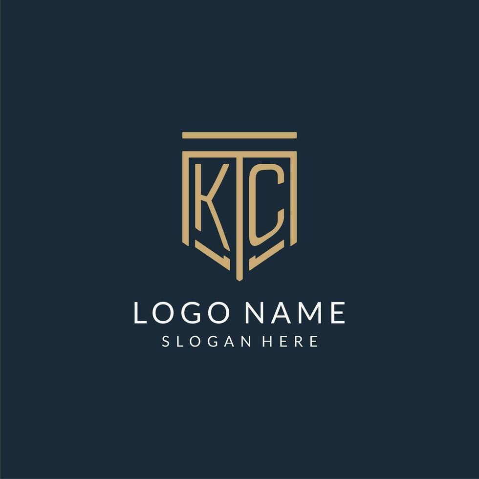 Initial KC shield logo monoline style, modern and luxury monogram logo design vector