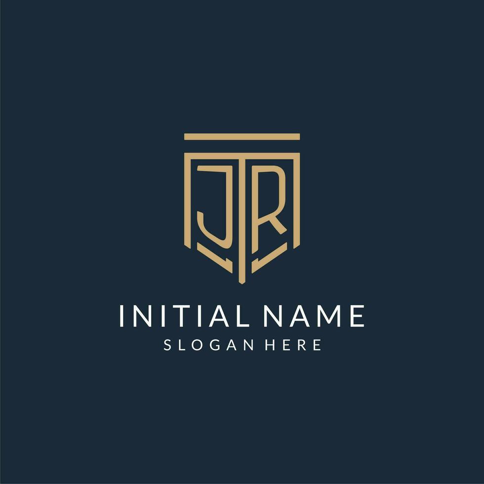 Initial JR shield logo monoline style, modern and luxury monogram logo design vector