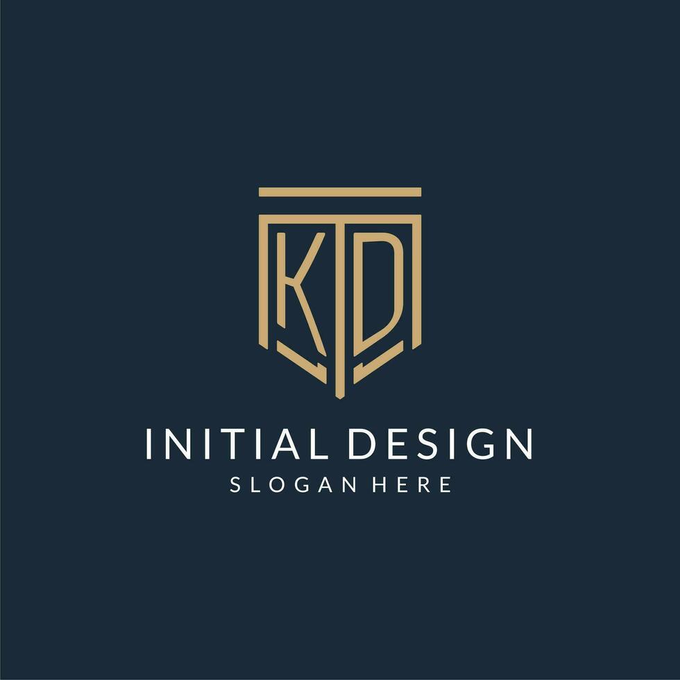 Initial KD shield logo monoline style, modern and luxury monogram logo design vector