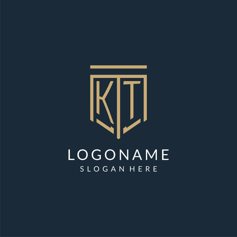 Initial KT shield logo monoline style, modern and luxury monogram logo design vector