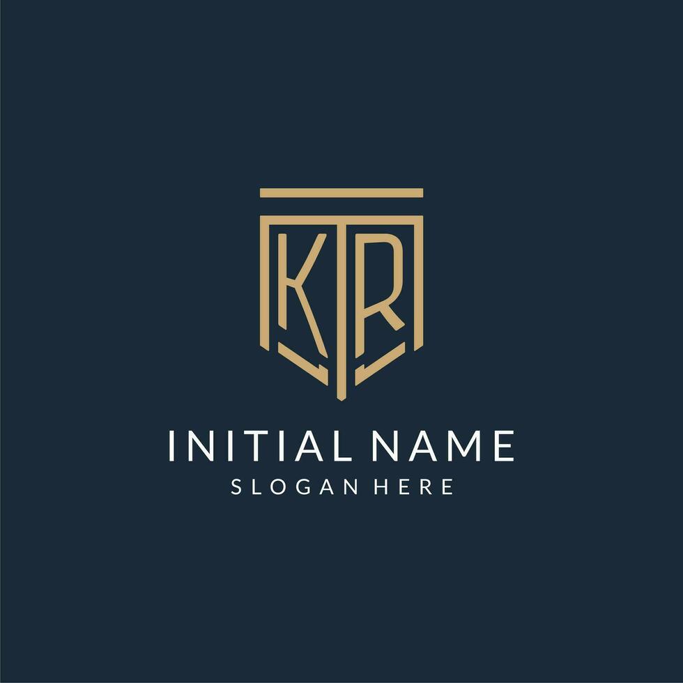 Initial KR shield logo monoline style, modern and luxury monogram logo design vector