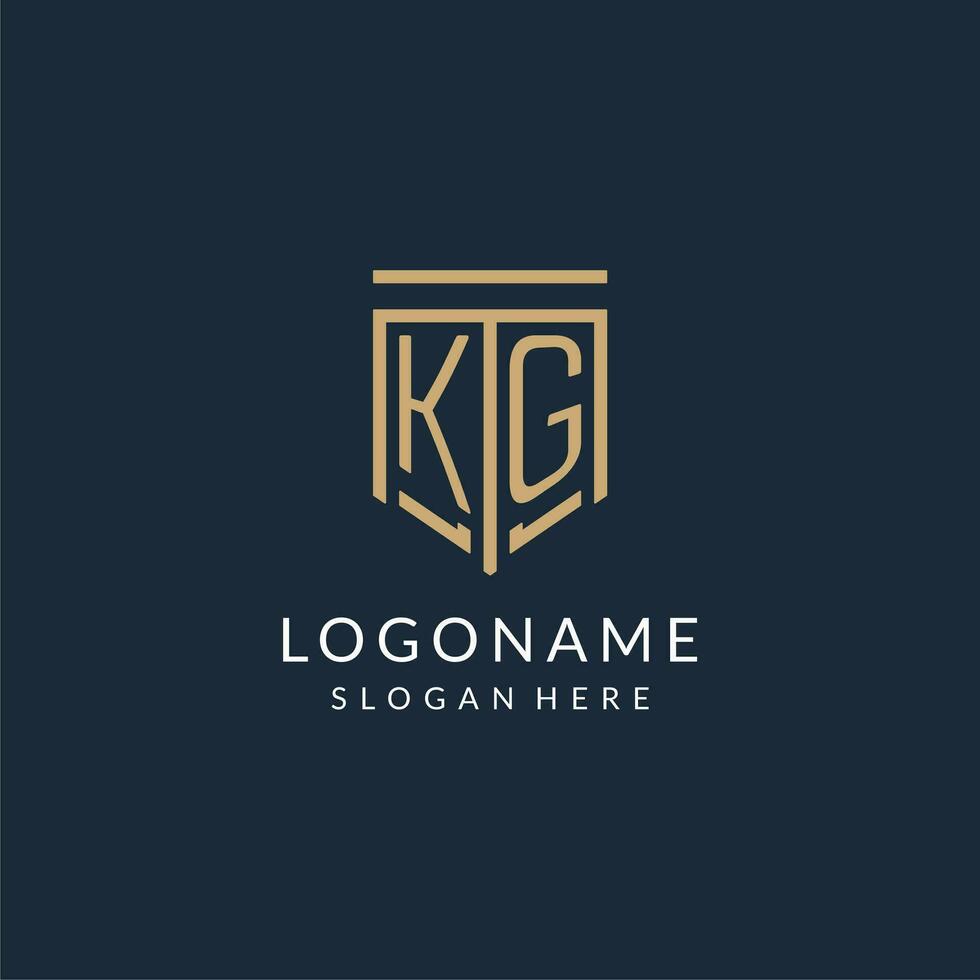 Initial KG shield logo monoline style, modern and luxury monogram logo design vector