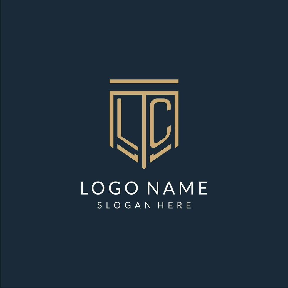 Initial LC shield logo monoline style, modern and luxury monogram logo design vector